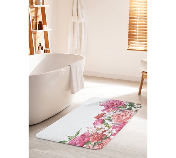 Коврик для ванной комнаты и туалета противоскользящий JOYARTY "Переплетение роз и пионов" 60х100 см bath_31234_60x100 1