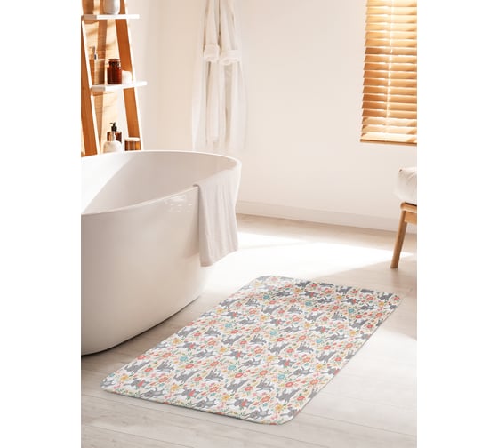 Коврик для ванной комнаты и туалета противоскользящий JOYARTY "Зайчик с морковкой" 60х100 см bath_64686_60x100