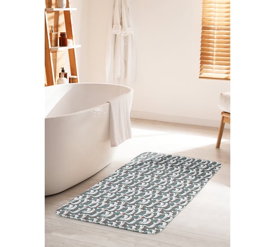 Коврик для ванной комнаты и туалета противоскользящий JOYARTY "Стадо гусей" 60х100 см bath_86060_60x100 1