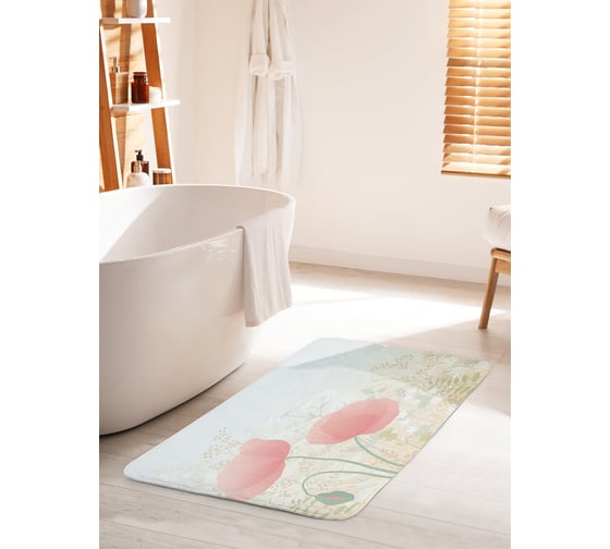 Коврик для ванной комнаты и туалета противоскользящий JoyArty "Акварельные маки" 60х100 см bath_38078_60x100 1