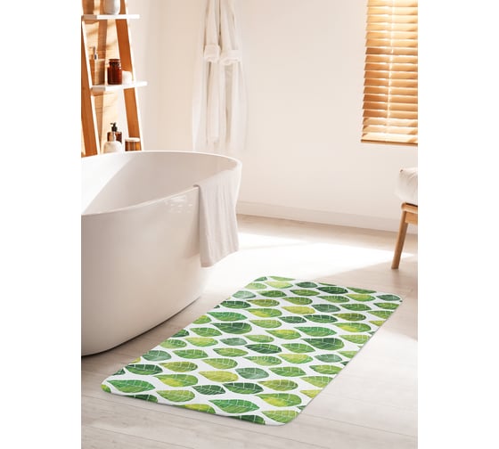Коврик для ванной комнаты и туалета противоскользящий JOYARTY "Зеленые листья" 60х100 см bath_30912_60x100 1