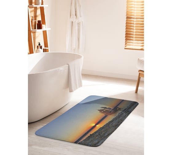 Коврик для ванной комнаты и туалета противоскользящий JOYARTY "Корабль у вечернего берега" 60х100 см bath_31331_60x100