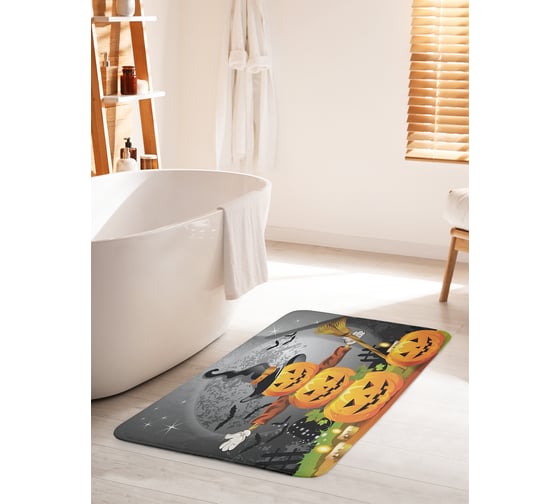 Коврик для ванной комнаты и туалета противоскользящий JOYARTY "Семейство тыквенных фонарей" 60х100 см bath_36715_60x100 1