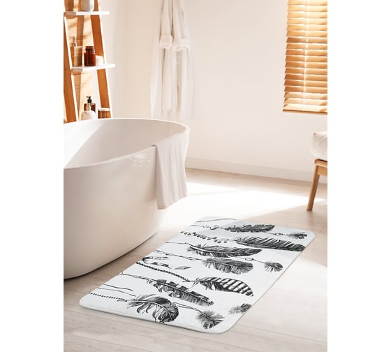 Коврик для ванной комнаты и туалета противоскользящий JOYARTY "Перья повсюду" 60х100 см bath_20244_60x100 1