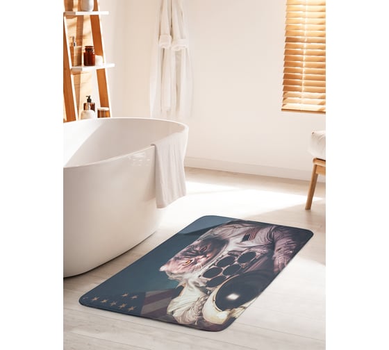 Коврик для ванной комнаты и туалета противоскользящий JOYARTY "Кот-космонавт из США" 60х100 см bath_33507_60x100 1