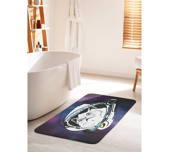 Коврик для ванной комнаты и туалета противоскользящий JOYARTY "Кот в космосе" 60х100 см bath_19920_60x100 1