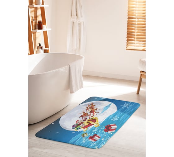 Коврик для ванной комнаты и туалета противоскользящий JOYARTY "Санта спешит" 60х100 см bath_20274_60x100 1