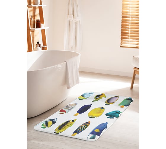 Коврик для ванной комнаты и туалета противоскользящий JOYARTY "Рыбы в красках" 60х100 см bath_20569_60x100 1