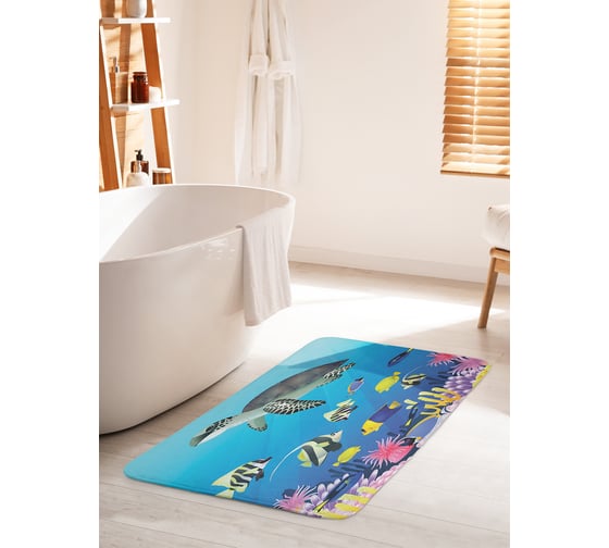 Коврик для ванной комнаты и туалета противоскользящий JOYARTY "Черепаха среди рыб" 60х100 см bath_61342_60x100 1