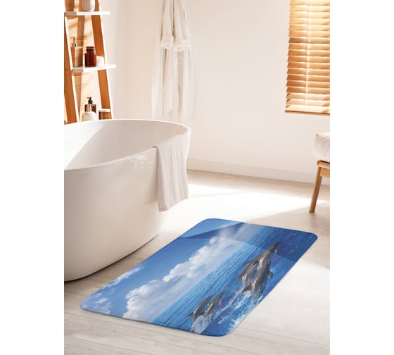 Коврик для ванной комнаты и туалета противоскользящий JOYARTY "Прыгающие дельфины" 60х100 см bath_17286_60x100 1