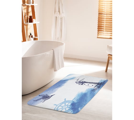 Коврик для ванной комнаты и туалета противоскользящий JOYARTY "Чайка у маяка" 60х100 см bath_19656_60x100 1