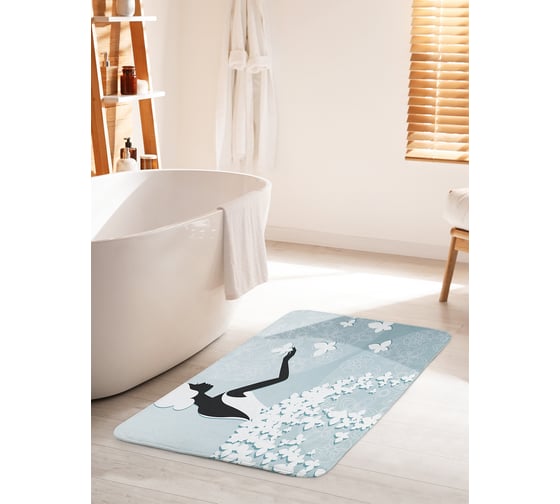 Коврик для ванной комнаты и туалета противоскользящий JOYARTY "Девушка в платье из бабочек" 60х100 см bath_34491_60x100 1