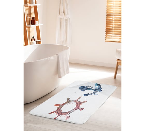 Коврик для ванной комнаты и туалета противоскользящий JOYARTY "Штурвал и якорь" 60х100 см bath_16729_60x100 1