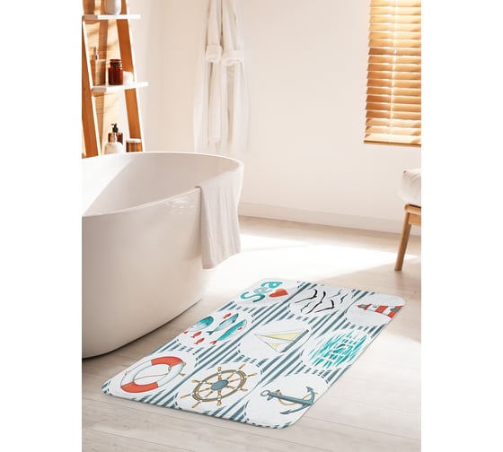 Коврик для ванной комнаты и туалета противоскользящий JOYARTY "Морские символы" 60х100 см bath_16742_60x100 1
