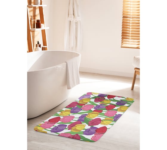 Коврик для ванной комнаты и туалета противоскользящий JOYARTY "Поляна тюльпанов" 60х100 см bath_17761_60x100 1