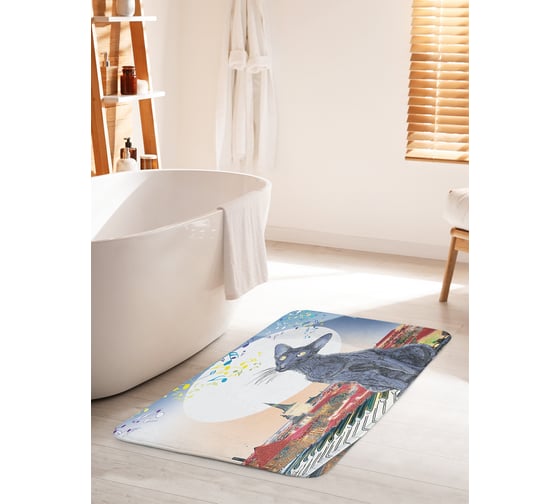 Коврик для ванной комнаты и туалета противоскользящий JOYARTY "Лунный кот радуется музыке" 60х100 см bath_15852_60x100 1