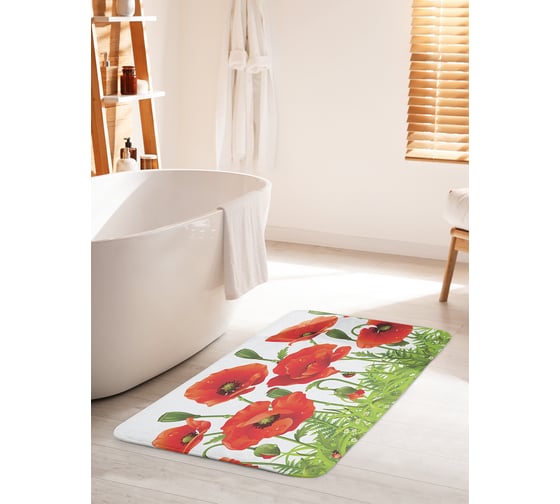 Коврик для ванной комнаты и туалета противоскользящий JOYARTY "Ароматные маки" 60х100 см bath_11353_60x100 1