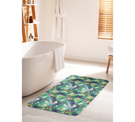Коврик для ванной комнаты и туалета противоскользящий JOYARTY "Остановка попугаев" 60х100 см bath_12046_60x100 1