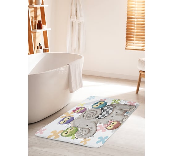 Коврик для ванной комнаты и туалета противоскользящий JOYARTY "Слоновые друзья" 60х100 см bath_13702_60x100 1