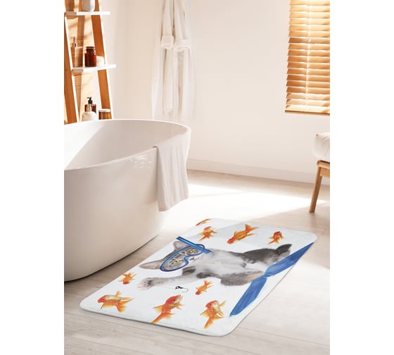 Коврик для ванной комнаты и туалета противоскользящий JOYARTY "Кот водолаз" 60х100 см bath_9632_60x100 1
