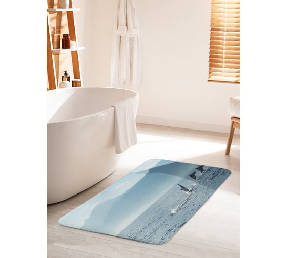 Коврик для ванной комнаты и туалета противоскользящий JOYARTY "Шалости дельфинов" 60х100 см bath_12246_60x100 1