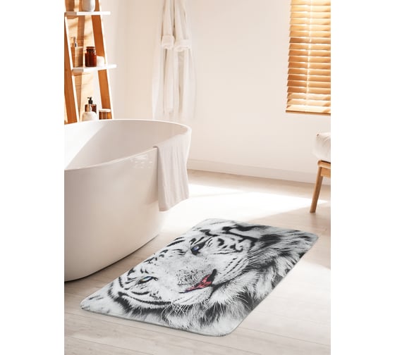 Коврик для ванной комнаты и туалета противоскользящий JOYARTY "Белый тигр" 60х100 см bath_12734_60x100 1
