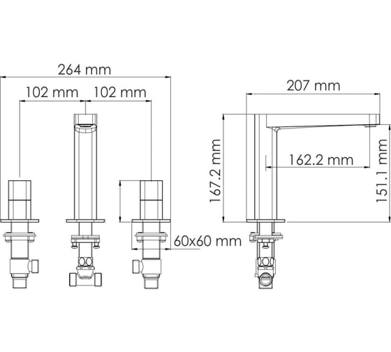 Встраиваемый смеситель для раковины WasserKraft Nuthe 9135