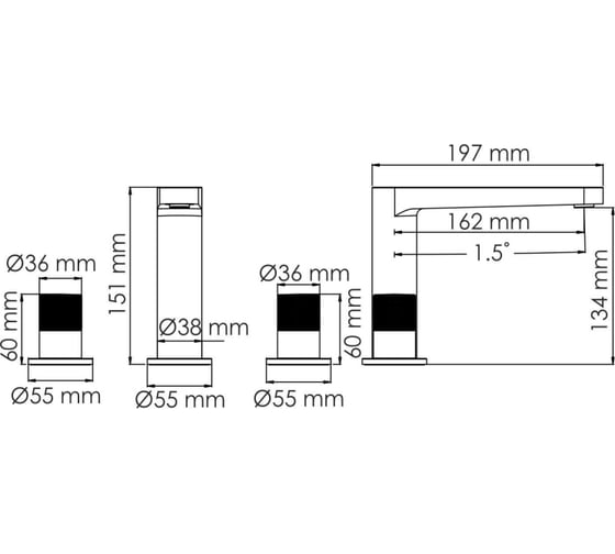 Встраиваемый смеситель для раковины WasserKraft Paar 8835