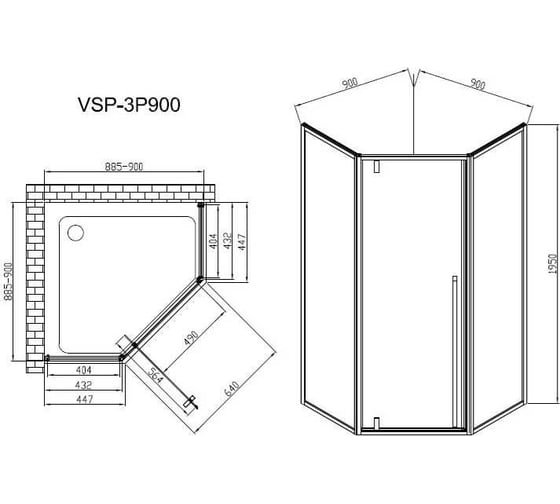 Душевой уголок VINCEA Penta 900х900, черный, стекло прозрачное VSP-3P900CLB