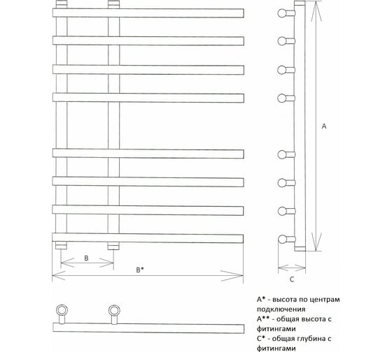 Полотенцесушитель Двин L primo 100/15/65 1"-3/4"-1/2" Универсальный К3 4627085982067