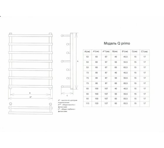 Полотенцесушитель Двин Q primo 100/50 1"-3/4"-1/2" Универсальный К3 4627085974697
