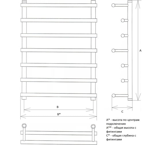 Полотенцесушитель Двин Q primo 100/60 1"-3/4"-1/2" Универсальный К3 4627085977261
