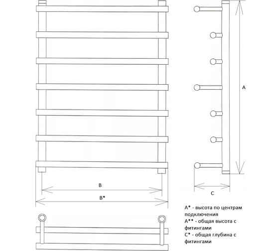 Полотенцесушитель Двин Q primo 80/60 1"-3/4"-1/2" Универсальный К3 4627085975731