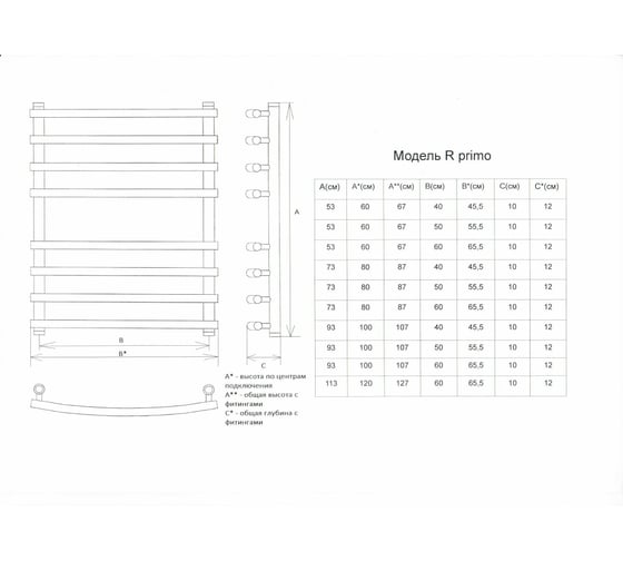 Полотенцесушитель Двин R primo 100/50 1"-3/4"-1/2" Универсальный К3 4627085953012