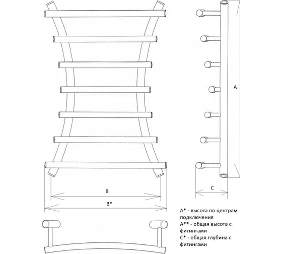 Полотенцесушитель Двин X primo 100/60 1"-3/4"-1/2" Водяной К3 72606003