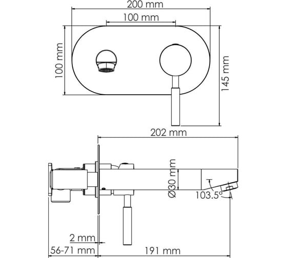 Встраиваемый смеситель для раковины WasserKraft Wern 4230