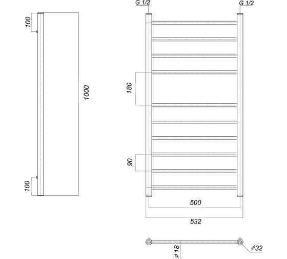 Водяной полотенцесушитель Domoterm Медея П10 500x1000 золото