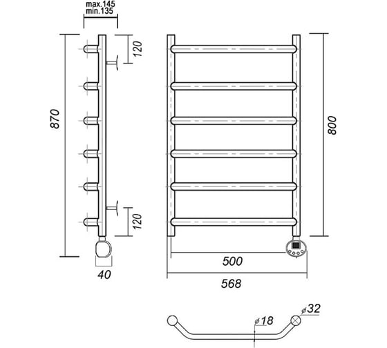 Электрический полотенцесушитель Domoterm Лаура П6 500x800 ER золото