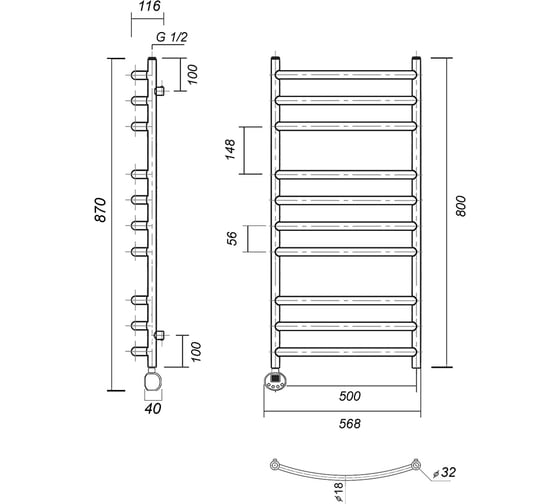 Электрический полотенцесушитель Domoterm Калипсо П10 500x800  EL золото