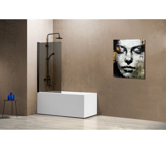 Душевая шторка на ванну VINCEA 800x1400, черный, стекло тонированное VSB-11800CGB