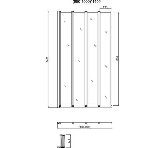 Душевая шторка на ванну VINCEA 1000x1400, хром, стекло прозрачное VSB-31100CL