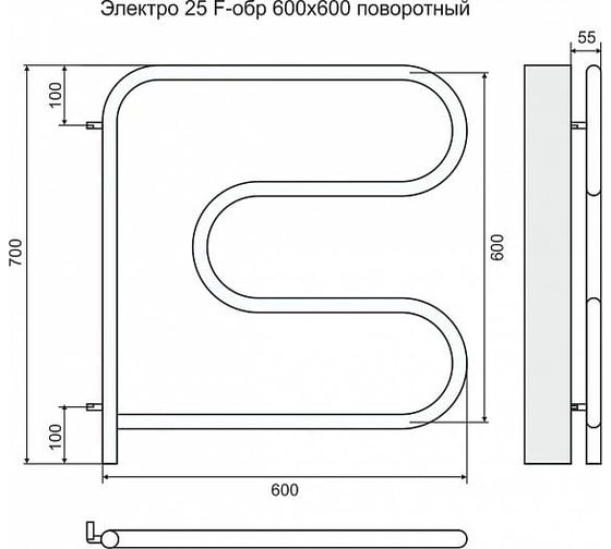 Поворотный электрический полотенцесушитель Terminus Эл F-образный пов 600x600