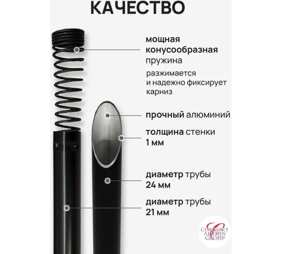 Раздвижной карниз Comfort Alumin Group алюминиевый, 2,5м, черный в транспортировочной упаковке 004724
