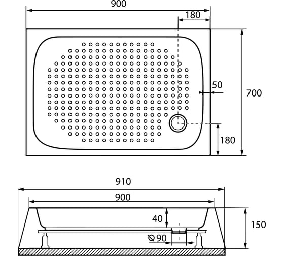 Душевой поддон RGW 70x90 LUX, TN прямоугольный, диаметр 90 мм литой 16180279-21