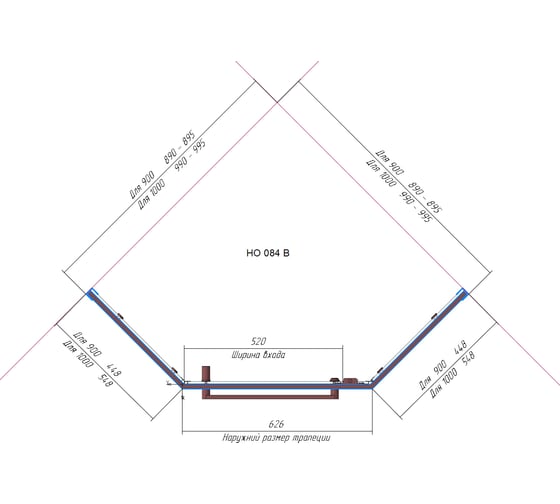 Душевой уголок RGW 100x100x195 HO-084-B Трапеция/Чёрный/Прозрачное/8 мм 350608400-14
