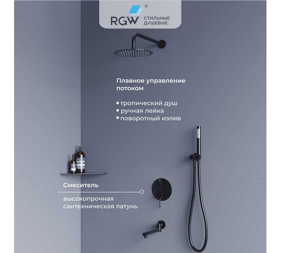 Комплект RGW SP-55-B черный (головной душ/смеситель/ручной душ/излив) 51140855-04