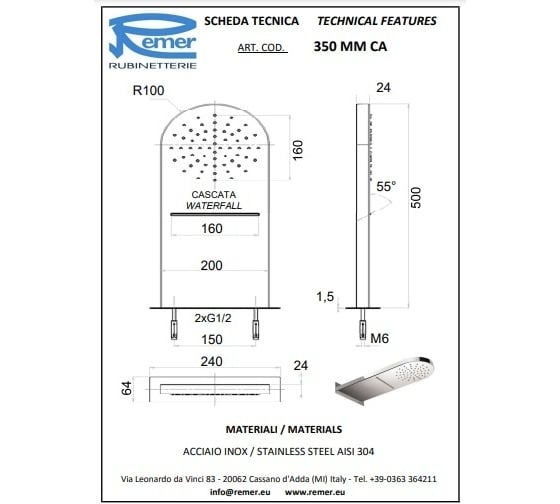 Верхний душ на стену REMER 350MMCAX