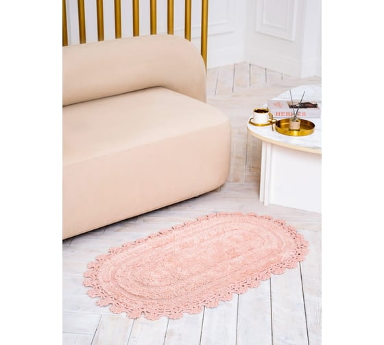 Коврик Arya Home Afro с гипюром, 60x100 см, 2 предмета, розовый 8680943067326