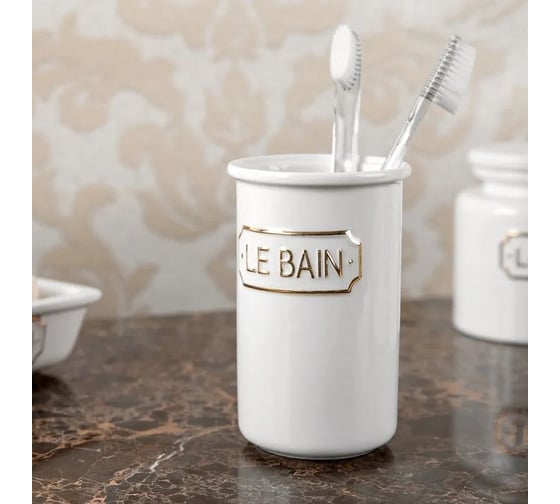 Стакан для зубных щеток Wess le bain blanc 7,6x7,6x12 см., цвет белый и золотой G85-81