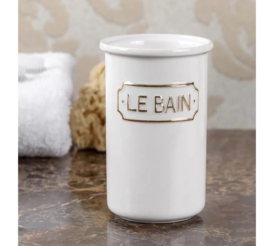 Стакан для зубных щеток Wess le bain blanc 7,6x7,6x12 см., цвет белый и золотой G85-81